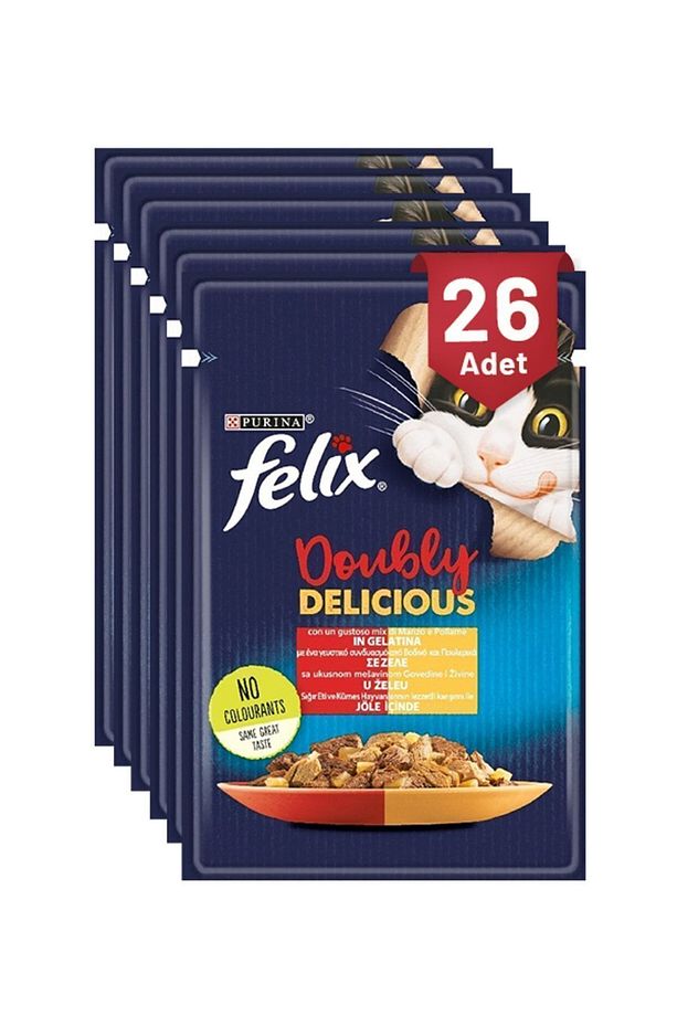 Felix Sığır Etli Ve Tavuklu Konserve Kedi Maması 85 gr X 26 Adet - 1