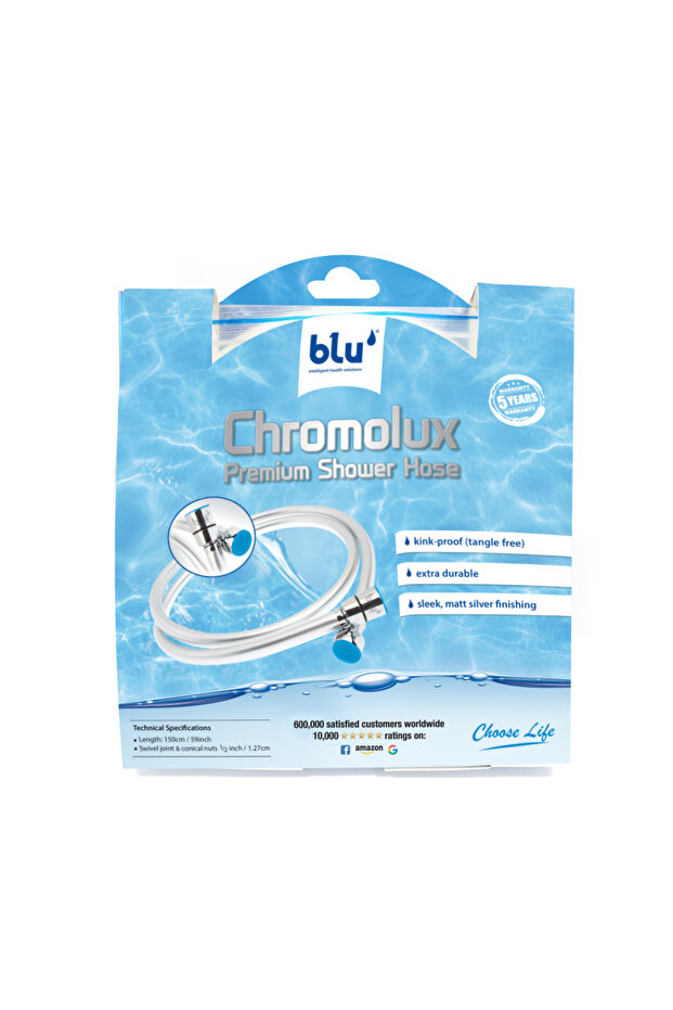 Blu Chromolux Shower Hose, Blu Ionic Shower Filter Handheld Shower Hose, 150Cm Long (59 Inch)