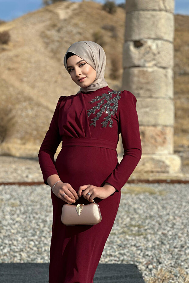 Orkide Abiye - Bordo - 8