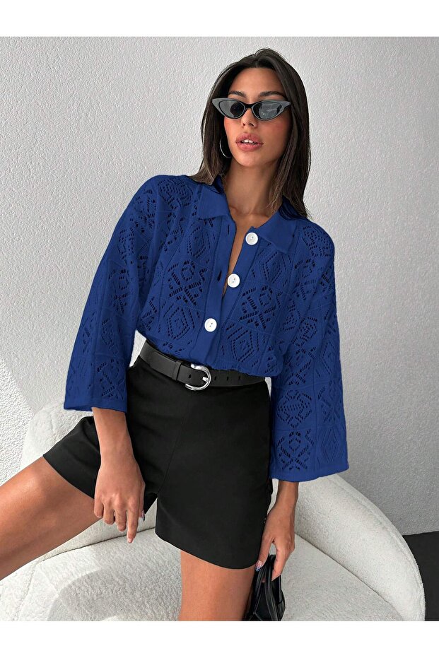 Kadın Düğmeli Hırka Triko - 1