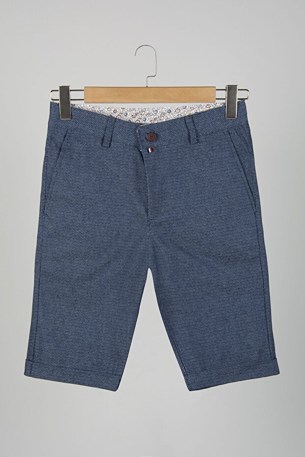 Erkek Mavi Slim Fit Keten Şort - 1