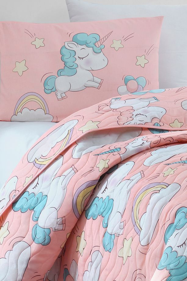 Kapitone Yatak Örtüsü Seti Tek Kişilik Unicornio Pembe - 3