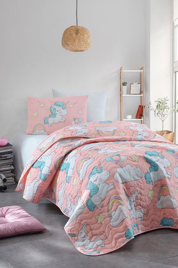 Kapitone Yatak Örtüsü Seti Tek Kişilik Unicornio Pembe - 1