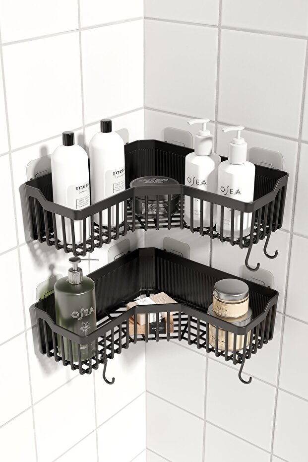 Bathroom Corner Adhesive Bathroom Shelf, 2-Piece Bathroom Organizer, Shower Shelf Organizer Shampoo Holder, Plastic