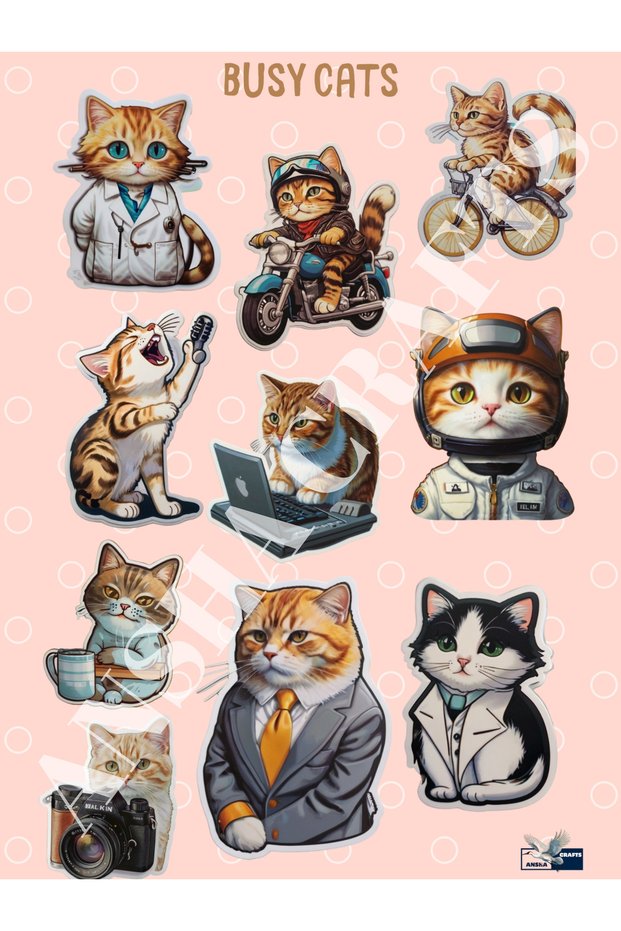 "Busy Cats" Bullet Journal - Agenda - Planner - Notebook - Laptop - Tablet - Phone Sticker Set