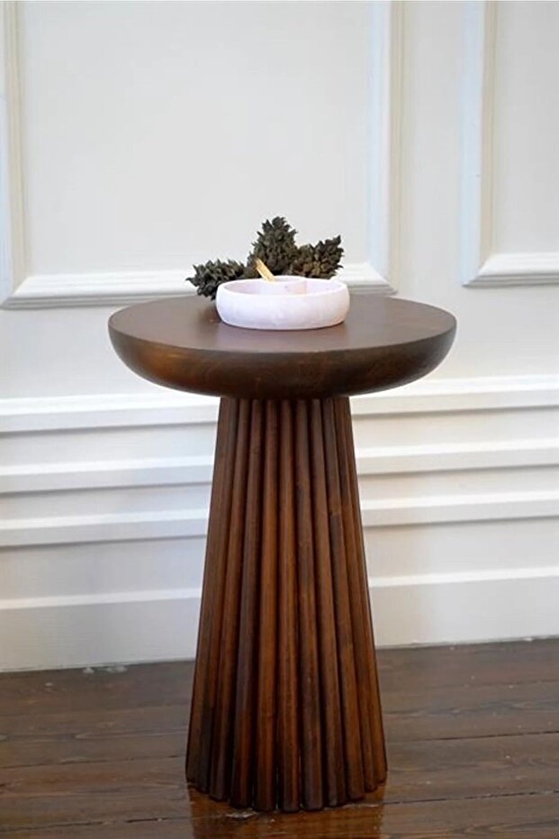 Ahşap Tekli Fitilli Mantar Yan Sehpa Modern - 1