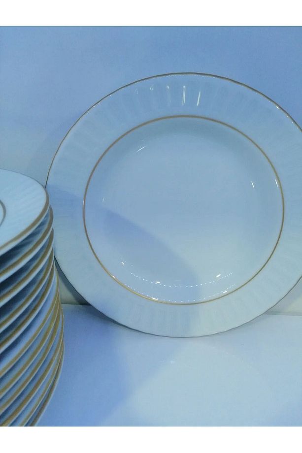 Sedef Mat Yaldızlı 22 cm Çukur Yemek Tabak - 12 Adet - 6
