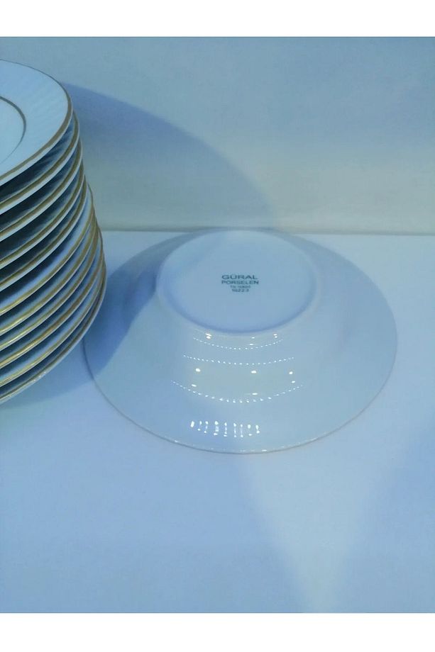 Sedef Mat Yaldızlı 22 cm Çukur Yemek Tabak - 12 Adet - 7