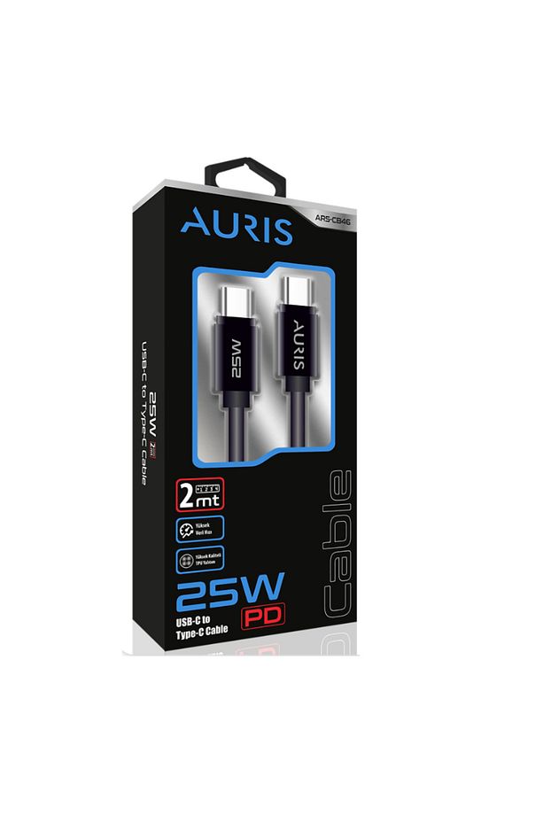 Auris 2 Metre Uzun 25 Watt TypeC Şarj Kablosu - TypeC to TypeC Hızlı Şarj Kablosu PD/USB C - 1