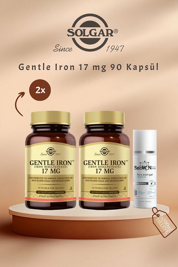 Gentle Iron 17 mg Demir 90 Bitkisel Kapsül 2 Adet + Jel Hediyeli Set - 1