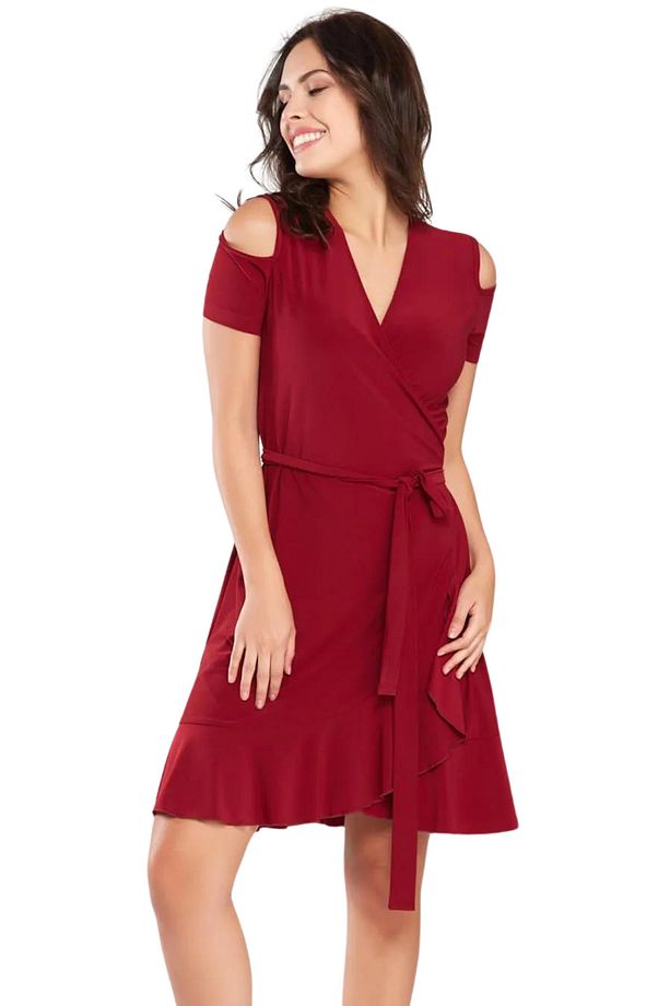 Kadın Bordo Kruvaze Kesim Elbise Gündüz&gece Şıklığı 18l6251 - 4