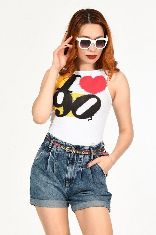 Whatsup Duble Paça Yüksek Bel Denim Şort - 1
