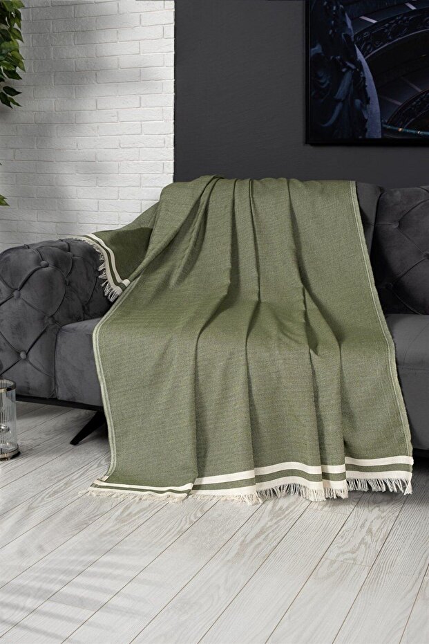 غطاء أريكة أخضر 170x230 سم - غطاء أريكة بتصميم عصري - نمط مخطط