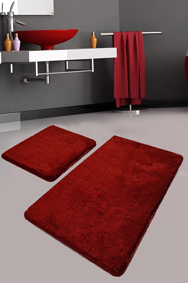 Havaı Red Set of 2 Bathroom Rug and Mat Set, Toilet Seat Set Acrylic