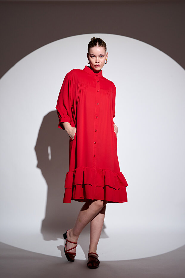 Ruffle Detailed Buttoned Dress - 6