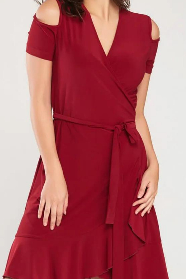 Kadın Bordo Kruvaze Kesim Elbise Gündüz&gece Şıklığı 18l6251 - 3