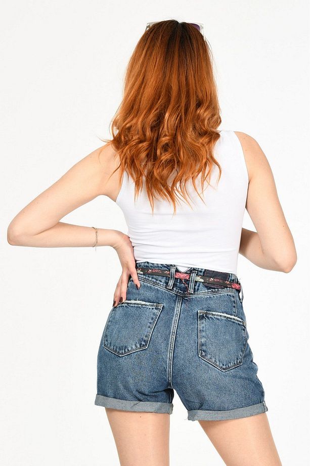 Whatsup Duble Paça Yüksek Bel Denim Şort - 6
