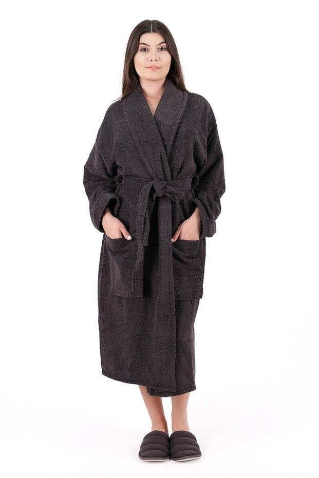Soft Line 100% Cotton Shalyaka Anthracite Color (L-XL-2XL-3XL-4XL) Large / Large Size Bathrobe