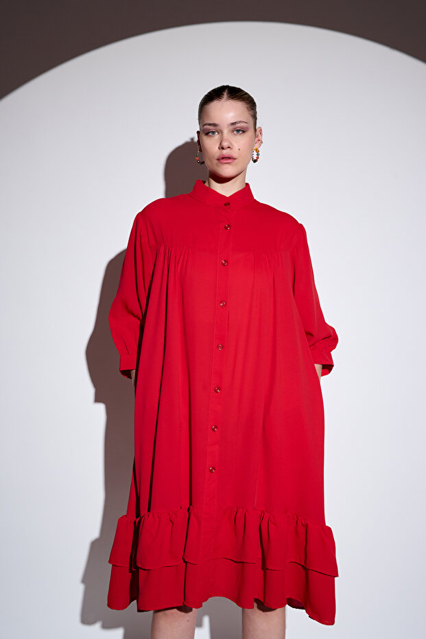 Ruffle Detailed Buttoned Dress - 1
