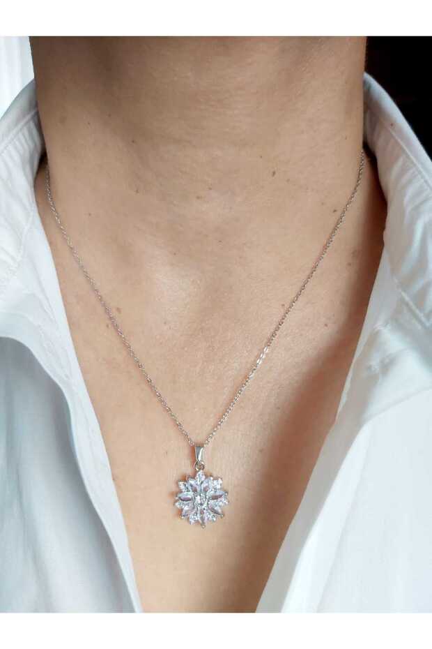 Steel Zircon Stone Lotus Flower Necklace