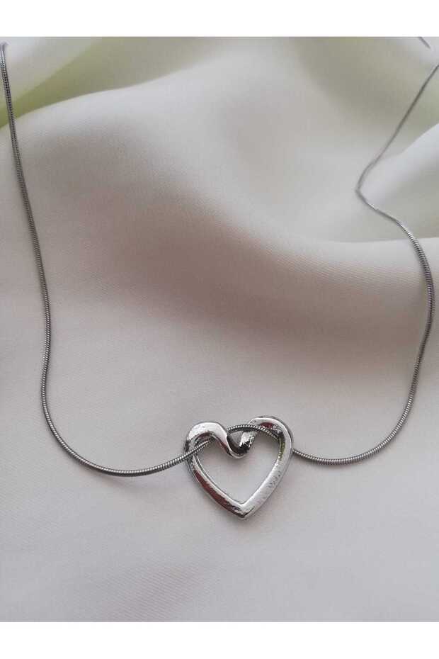 Women's Hollow Silver Heart Pendant with Steel Chain