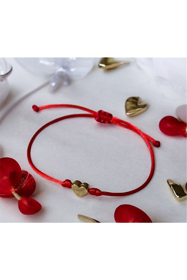 سوار حبل أحمر على شكل قلب ذهبي - 1