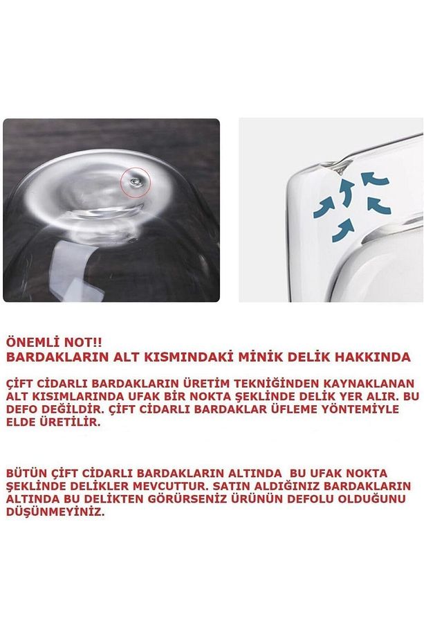 4 Adet Çift Cidarlı 250 Ml Kulplu Cam Çay Kahve Süt Kupa,  Borosilikat Bardak - 7