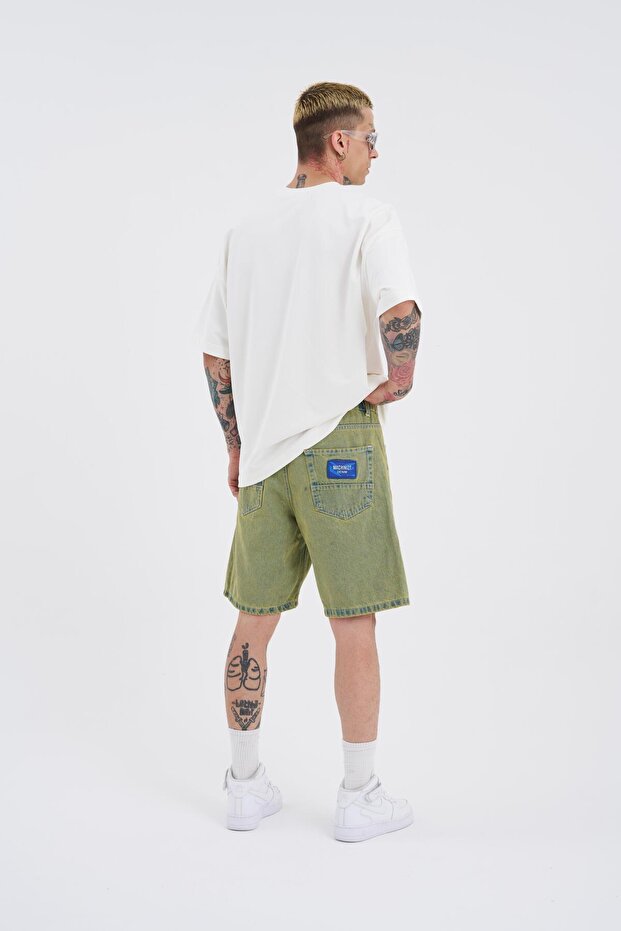 Erkek Basic Yeşil Jean Şort - 7