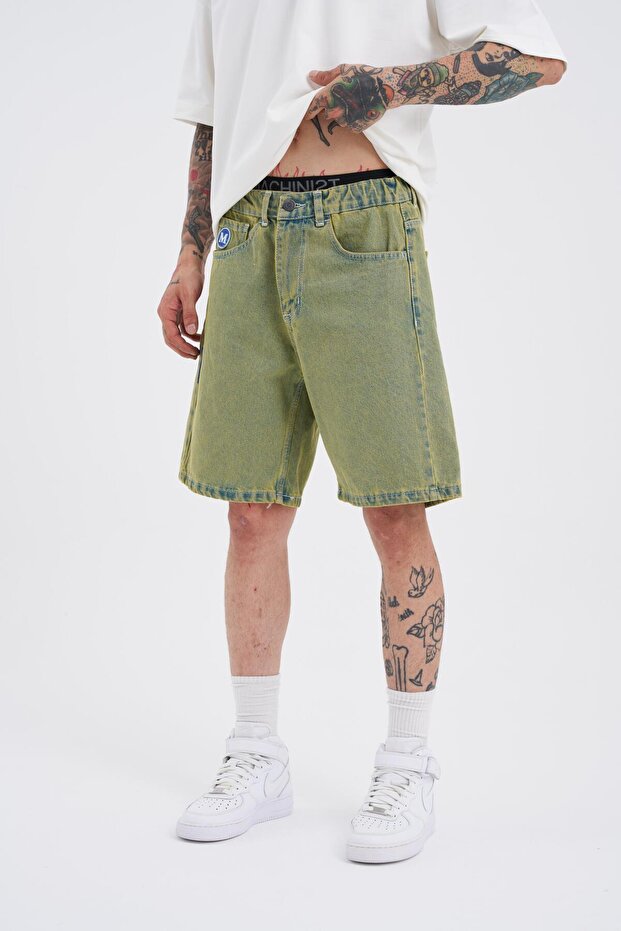 Erkek Basic Yeşil Jean Şort - 2