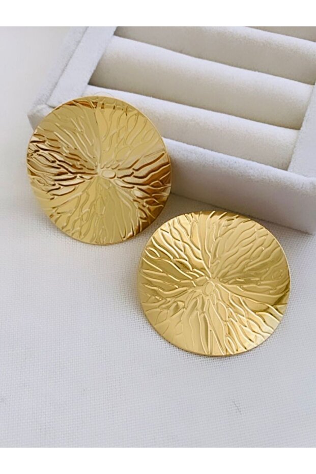 Imported Curved Embossed Pattern Plate Earrings (5X5 cm)