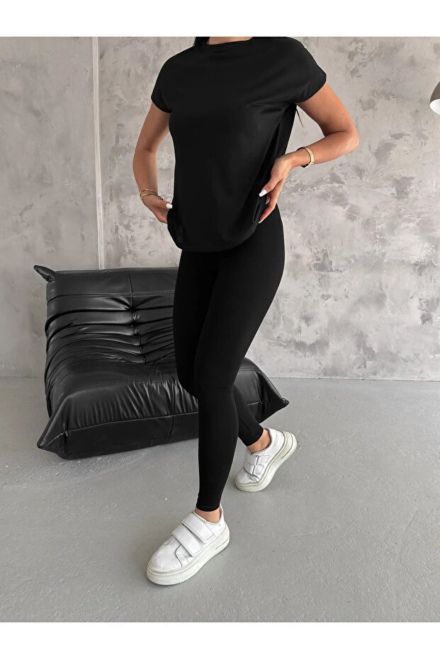 Women's Soft Black Viscose Elastic Waist Leggings