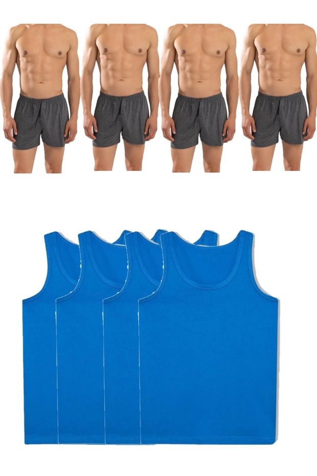 8-Piece Men's Combed Cotton Towel Waist Boxers and Undershirt (4 Undershirt 4 Boxers)