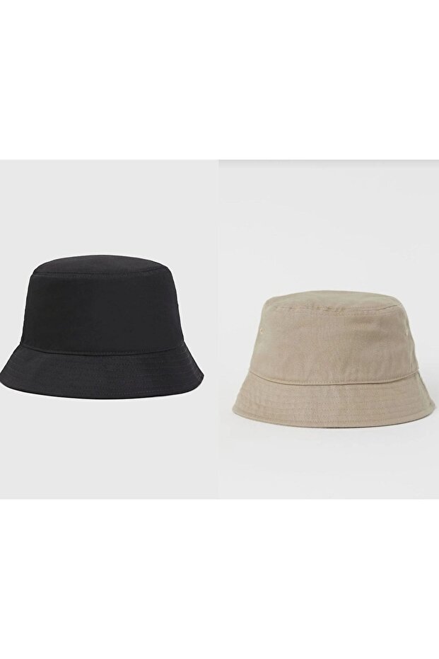 Plain Black Beige 2-Piece Bucket Hat Fisherman Hat Bucket Hat