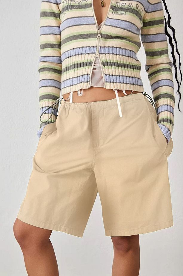 Bej Longline Baggy Tech Şort - 1