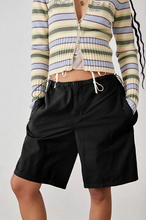 Siyah Longline Baggy Tech Şort - 1