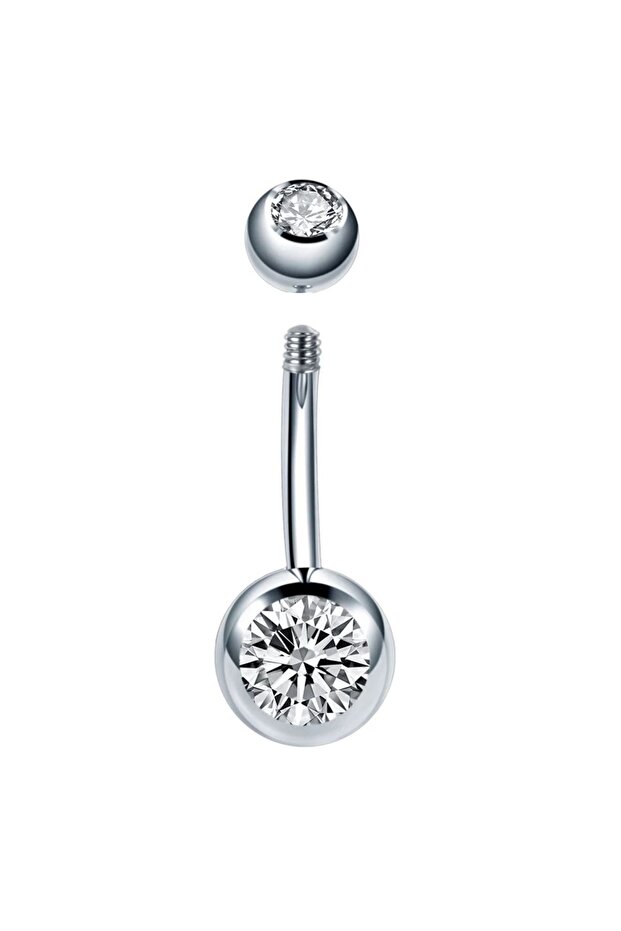 Çift Taşlı %100 G23 Titanyum "sıngle", "lower", "double" Gümüş Göbek Piercing (TÜRKAK SERTİFİKALI) - 7