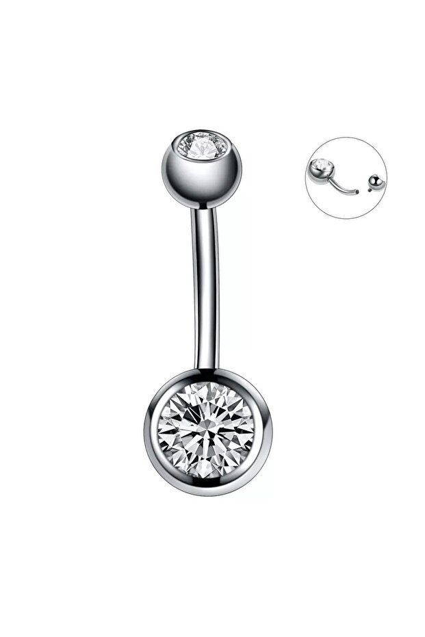 Çift Taşlı %100 G23 Titanyum "sıngle", "lower", "double" Gümüş Göbek Piercing (TÜRKAK SERTİFİKALI) - 1