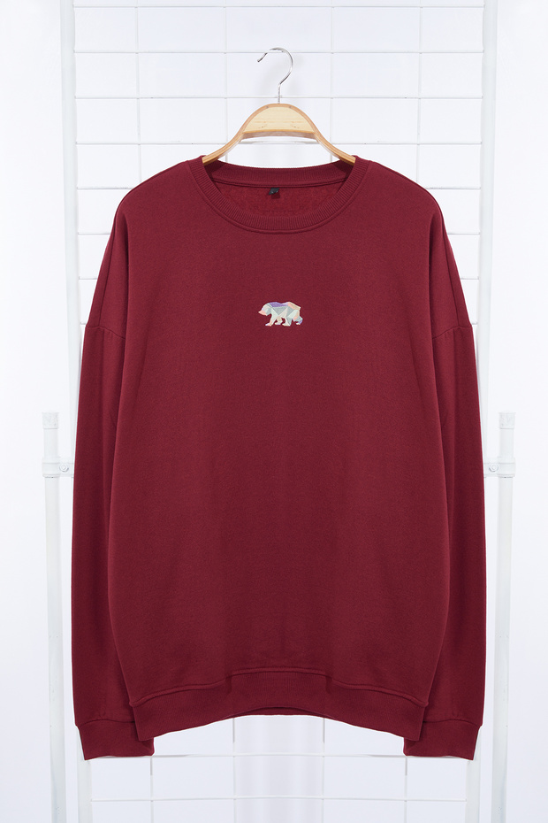 Bordo İçi Polar/Sıcak Tutan Oversize Fit Sweatshirt TMNAW23SW00191 - 6