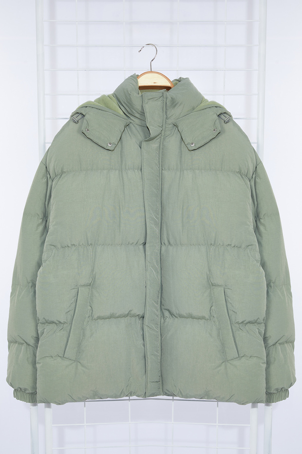 Erkek Haki Oversize Fit Kapüşonlu Taslan Kışlık Şişme Mont TMNAW25MO00005 - 6