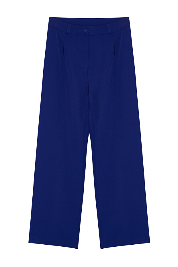 Mavi Yüksek Bel Wide Leg/Geniş Paça Pilili Dokuma Kumaş Pantolon TWOAW21PL0076 - 6