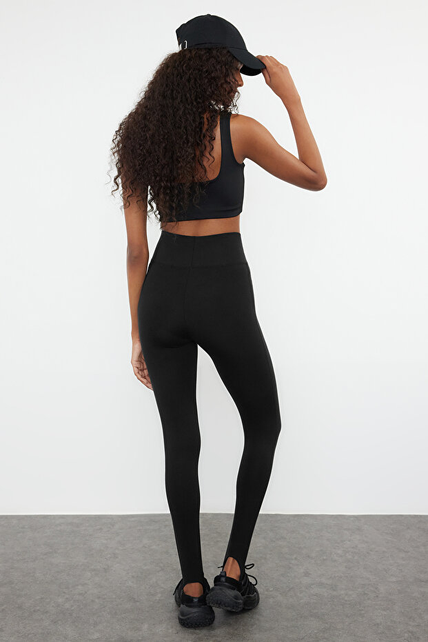 Siyah Fırçalı Soft Kumaş Füzo Tam Boy Yoga Örme Spor Tayt THMAW25TY00009 - 5