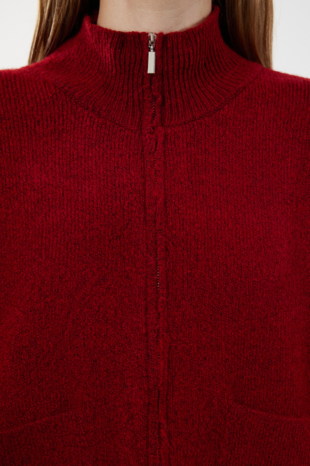 Bordo Yumuşak Dokulu Fermuarlı Triko Hırka TWOAW25HI00019 - 4