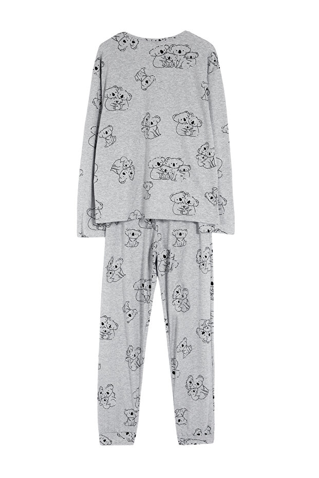 Bawełniana szara melanżowa piżama ze wzorami zwierzęcymi - THMAW25PT00020 - 7