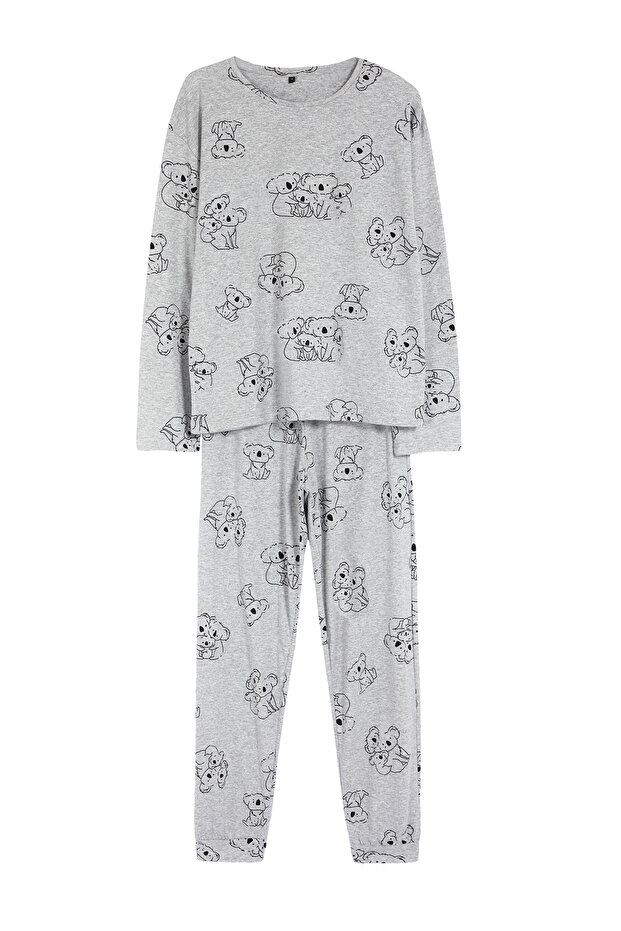 Bawełniana szara melanżowa piżama ze wzorami zwierzęcymi - THMAW25PT00020 - 6