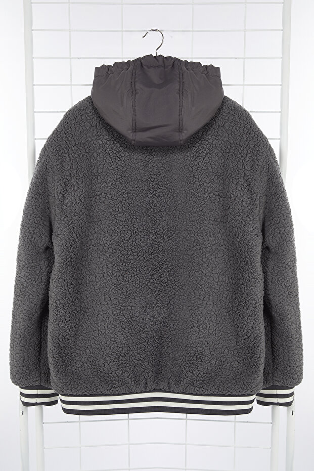 Antrasit Unisex Fit Lastik Detaylı Kapüşonlu Kışlık Mont TMNAW25MO00015 - 8