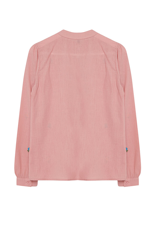 Pudra Çiçek Nakışlı Oversize Dokuma Gömlek TWOSS23GO00152 - 7