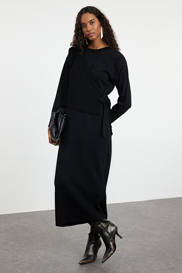Czarny sweterek i sukienka z dzianiny – TCTAW25US00000 - 1