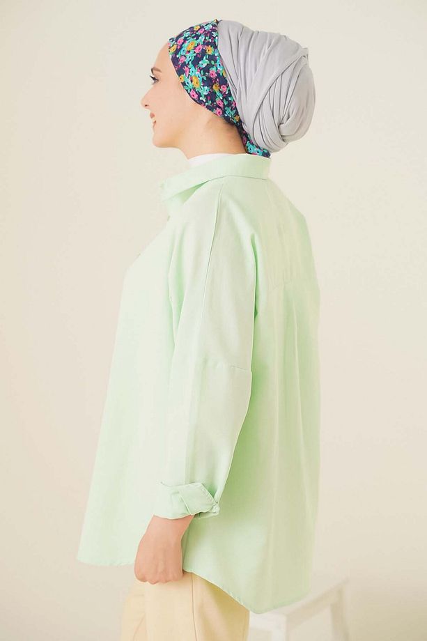 103901 Oversize Basic Tesettür Gömlek - E.yeşil - 3