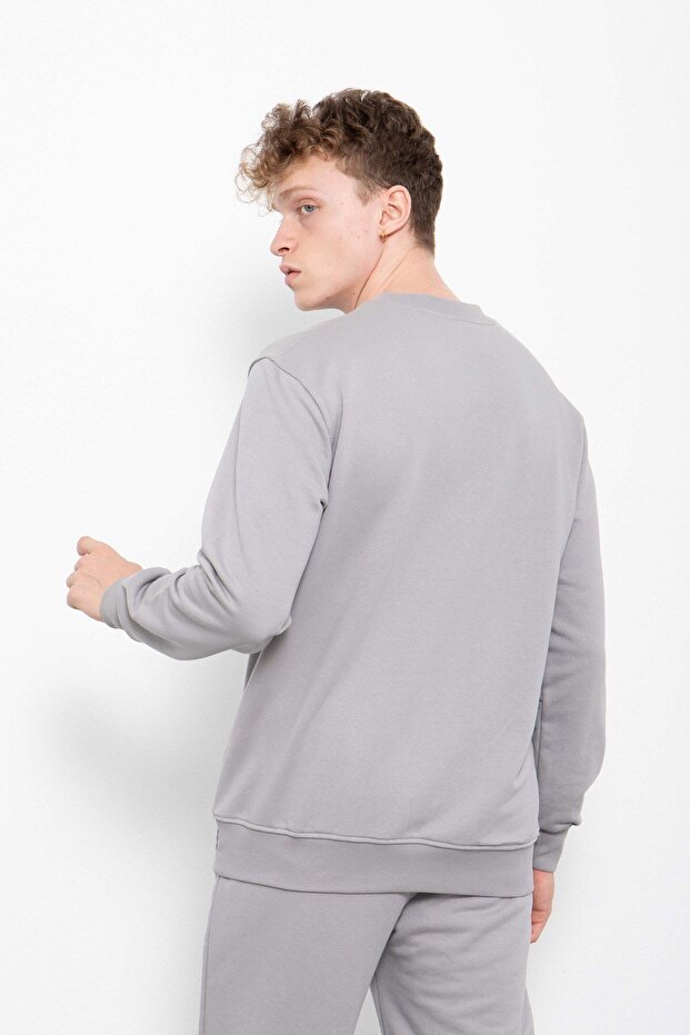Regular Basic Şardonsuz Sweatshirt Ice Gri - 3