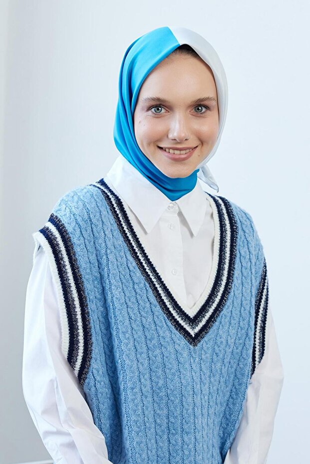 İki Renkli Eşarp Sılver&Mavi - 1